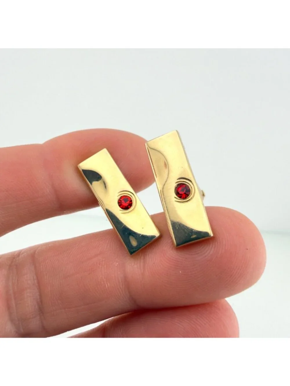 Vintage Swank Cufflinks Set of 3 Gold Tone Stone Glass Mid Century